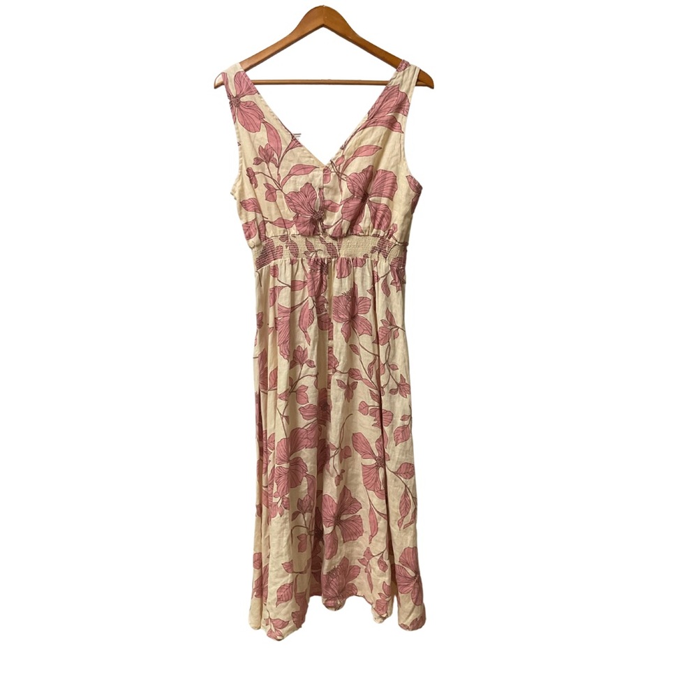 NWT  Cynthia Rowley Linen Floral V-Neck Sleeveless Midi Dress Size 8